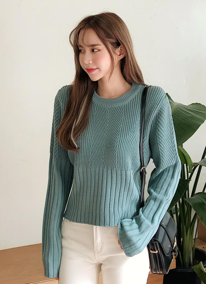 パターンリブラウンドニット