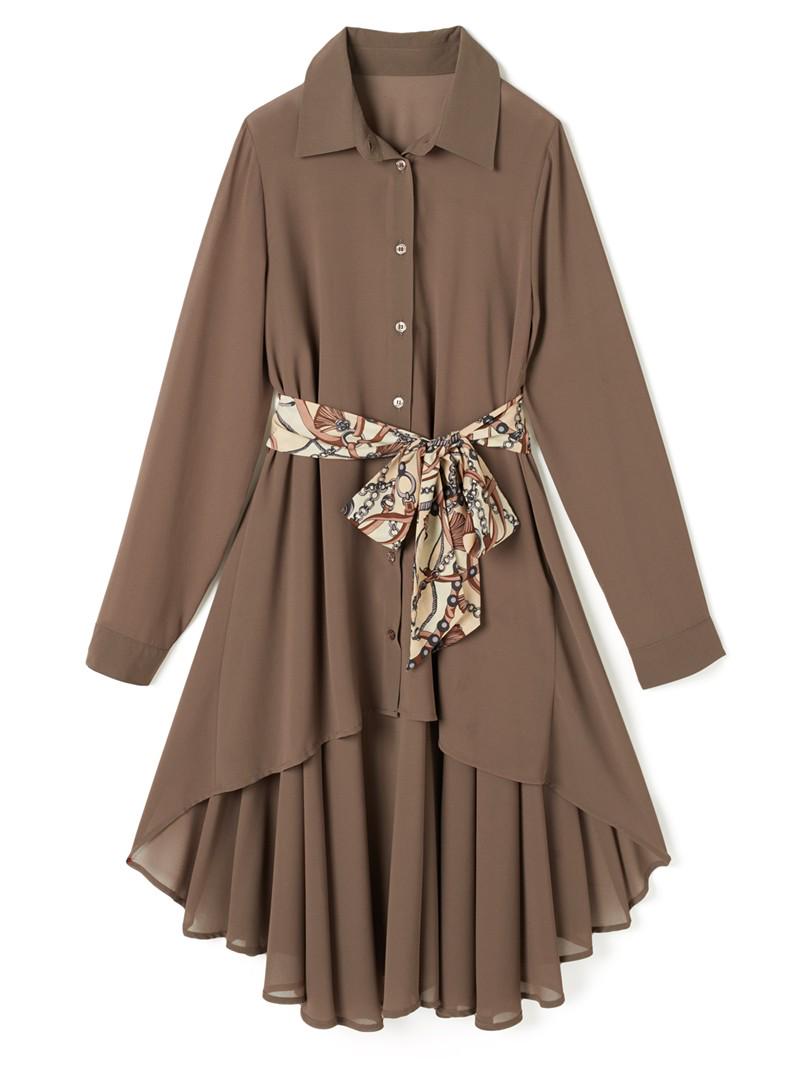 リボンベルト付きイレヘムシャツ
