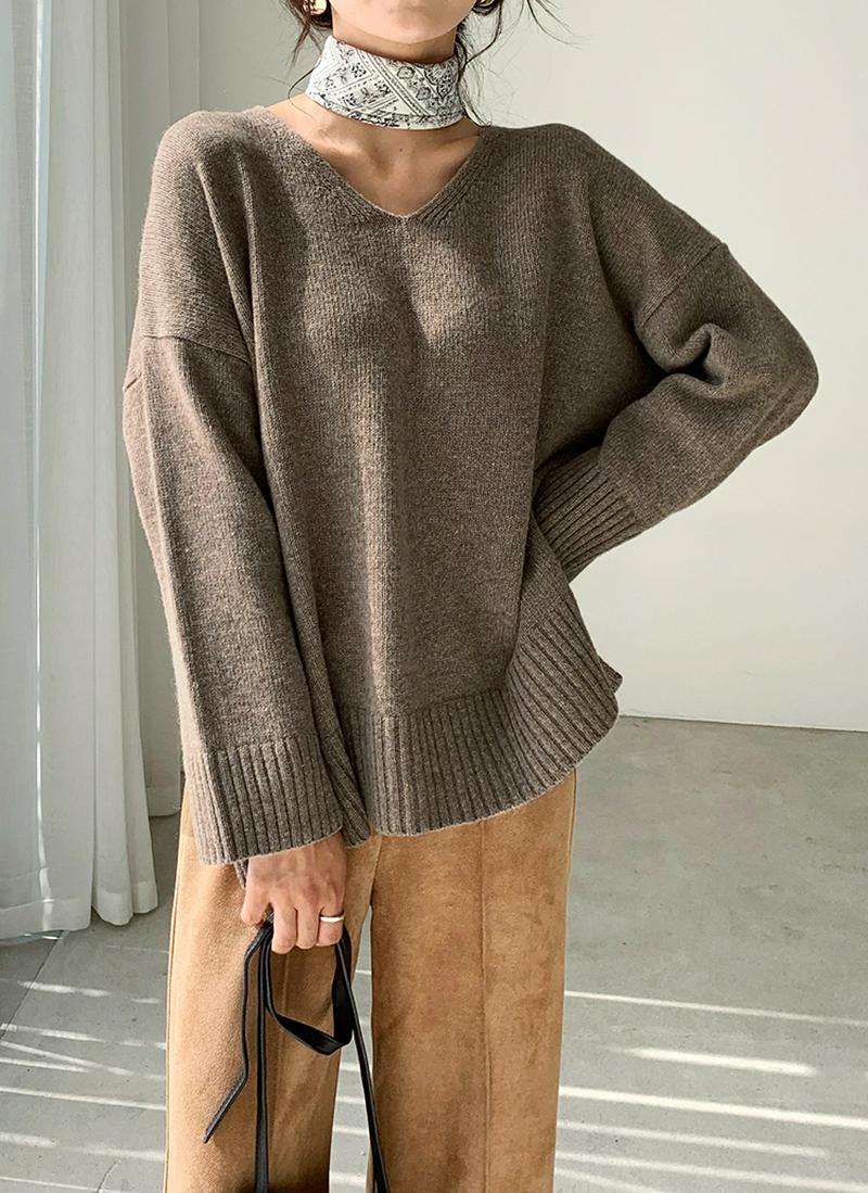 Vネックルーズニット・全4色