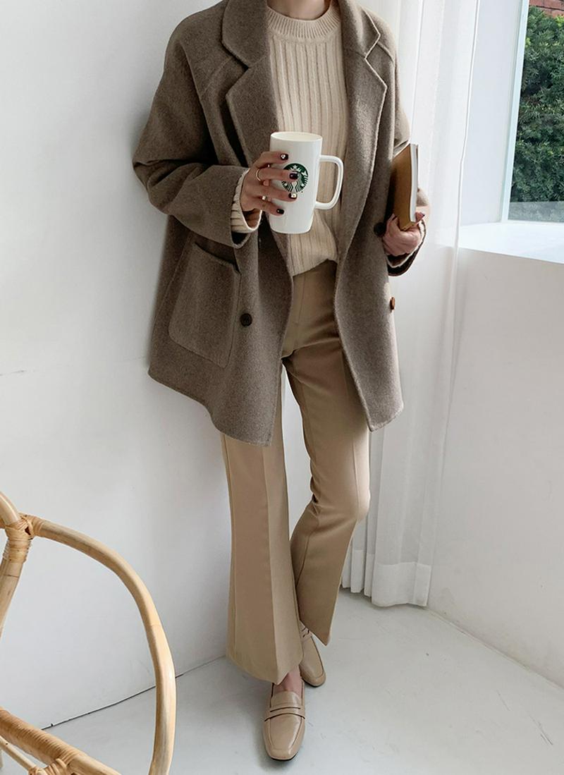 ウール混ダブルハーフコート