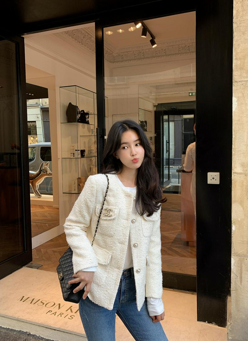 フラップポケットツイードジャケット(アイボリー)