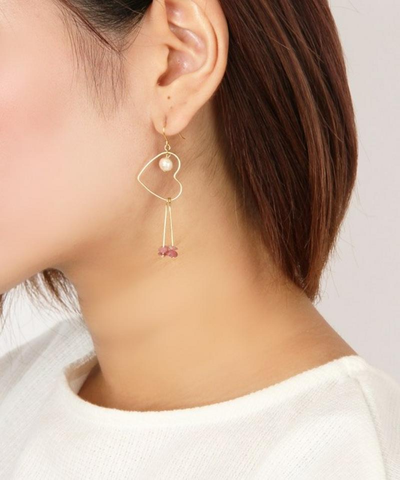 K14GFトルマリンサザレ×ハートフープピアス