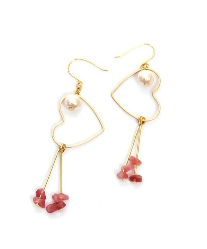 K14GFトルマリンサザレ×ハートフープピアス