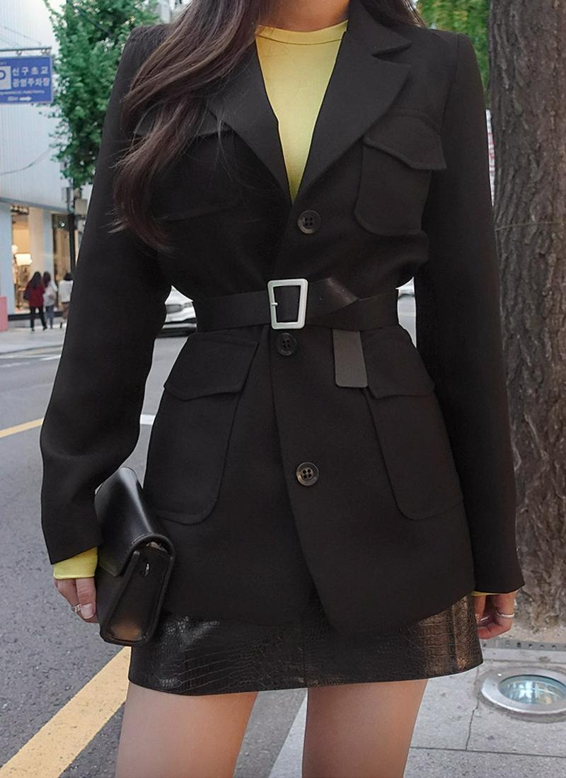 レザー調ベルト付ジャケット