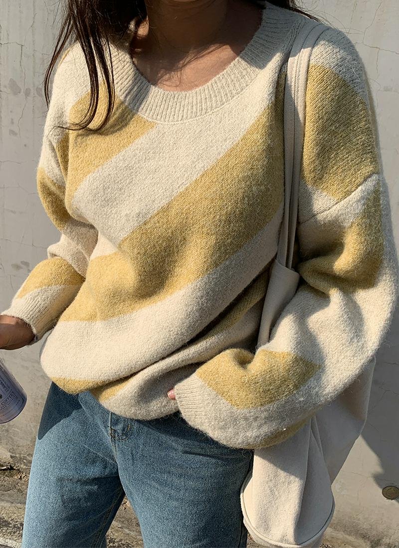 ダイアゴナル配色ニット