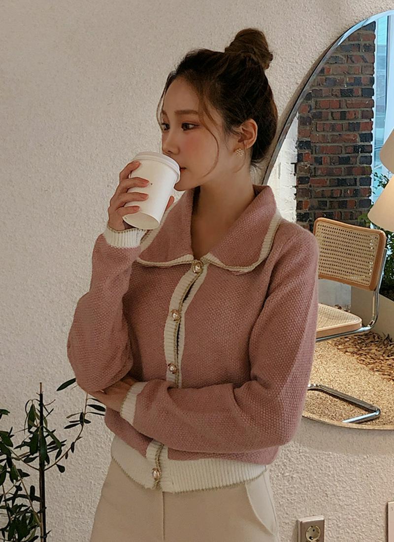 パールボタン配色カラーカーディガン