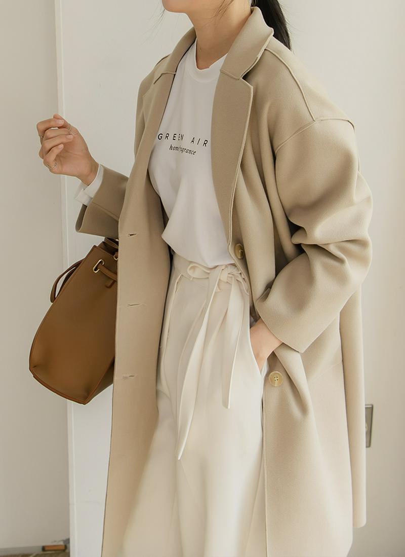 シングルボタンウール混コート