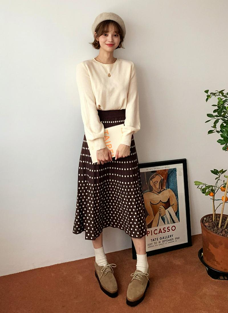 ロールラウンドネックニット・全3色 e53969 レディース【tops】【韓国 ファッション トップス ニット ラウンドネック 長袖 ゆったり 無地 ベーシック カジュアル 秋 冬】