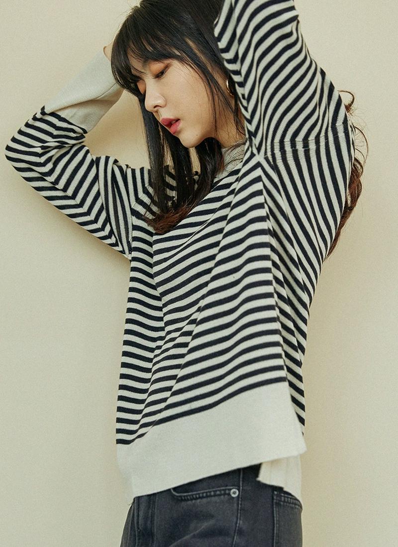 アンバランスヘムボーダーニット