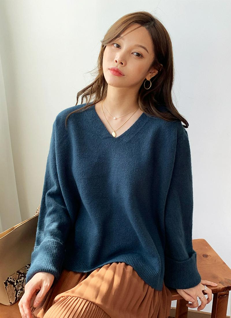 ワイドスリーブVネックニット・全3色