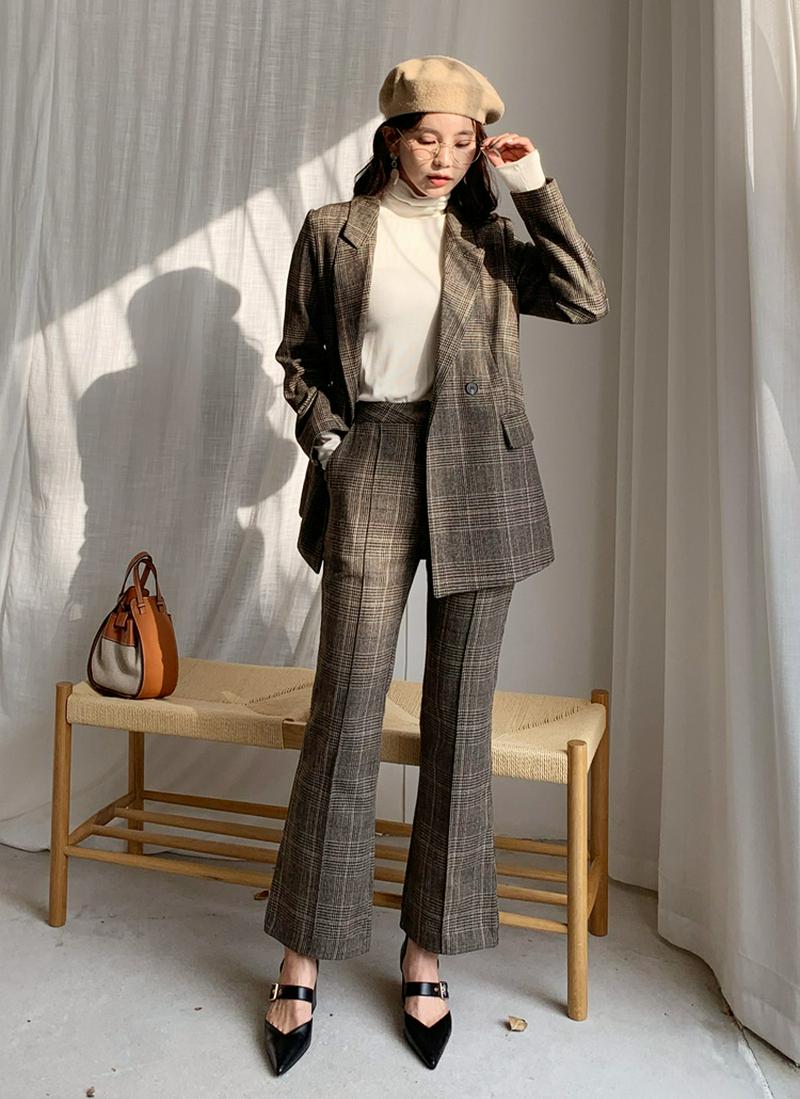 チェックダブルジャケット&スラックスSET・全2色