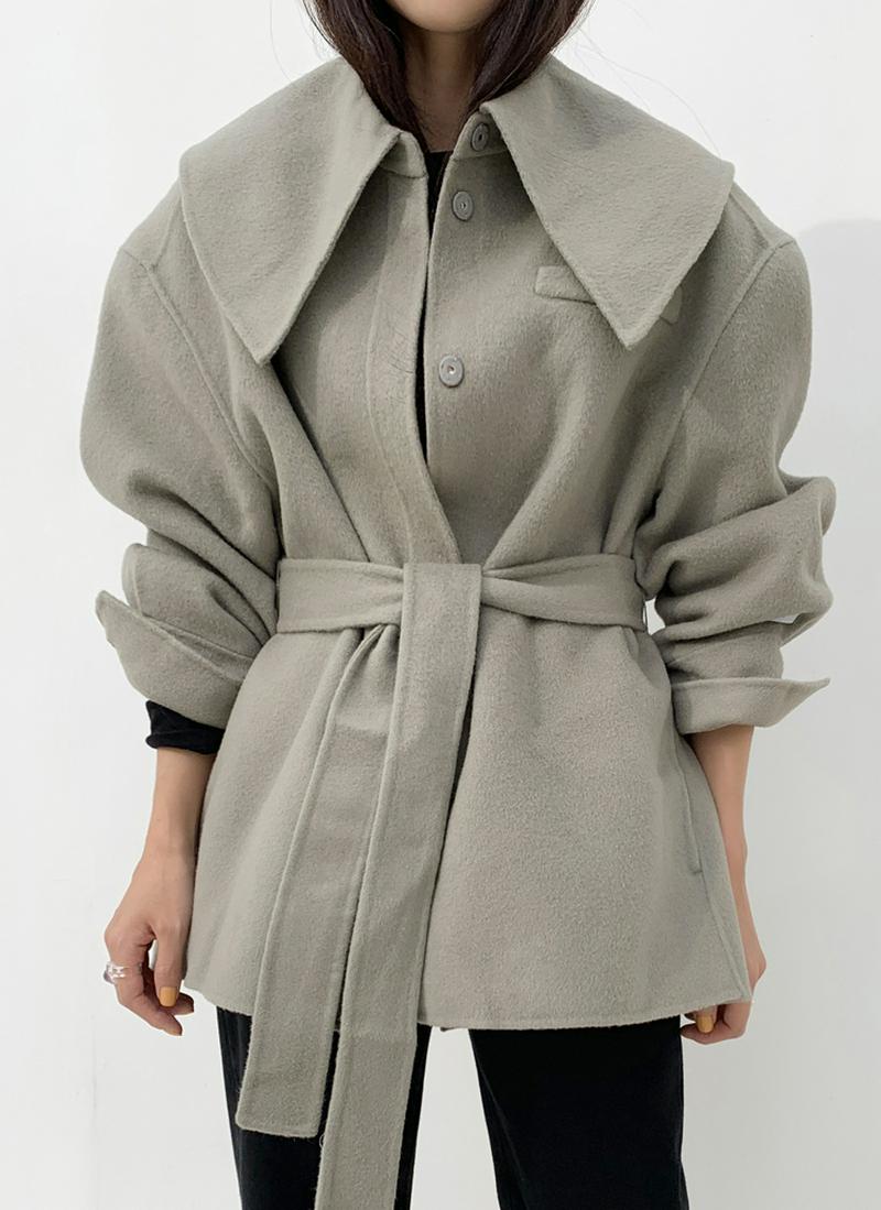 腰ヒモ付ワイドカラージャケット