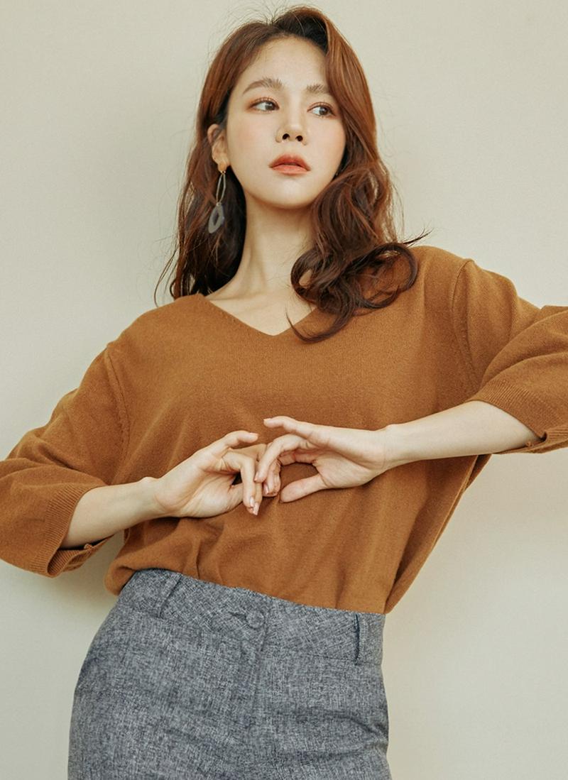 カシミヤブレンドVネックニット