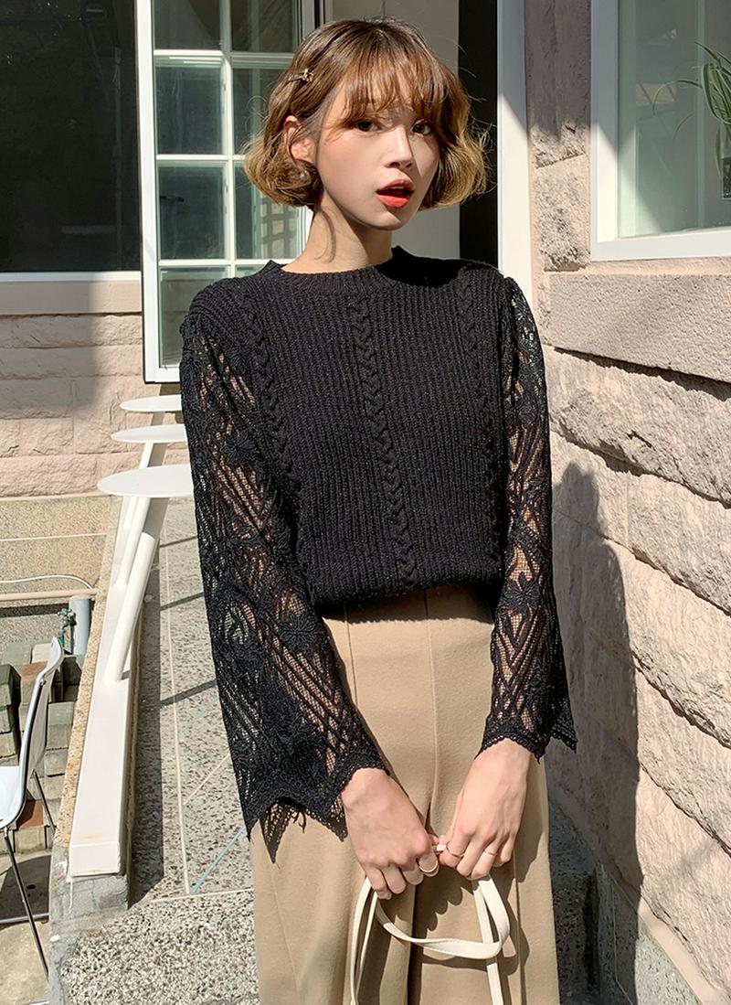 スリーブレースニット・全2色