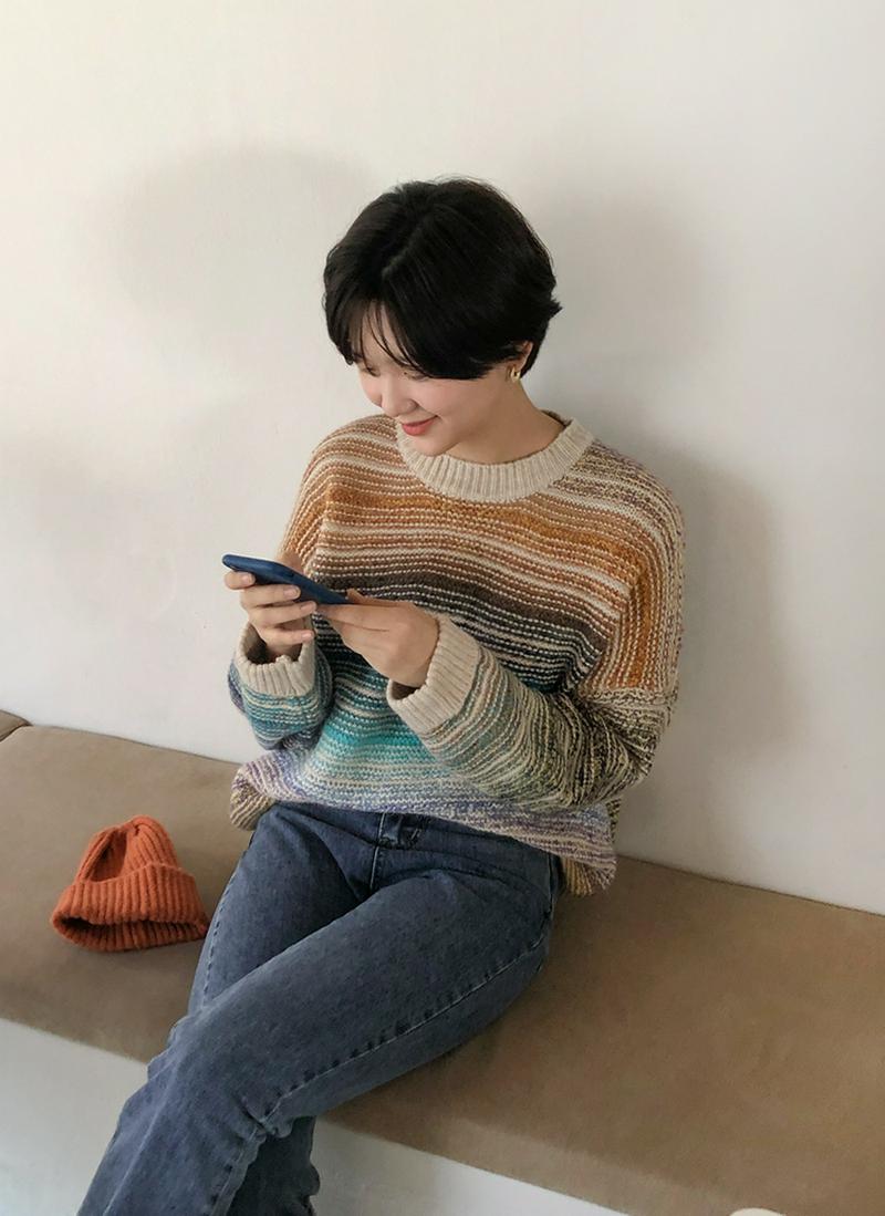 ウール混ミックスカラーニット