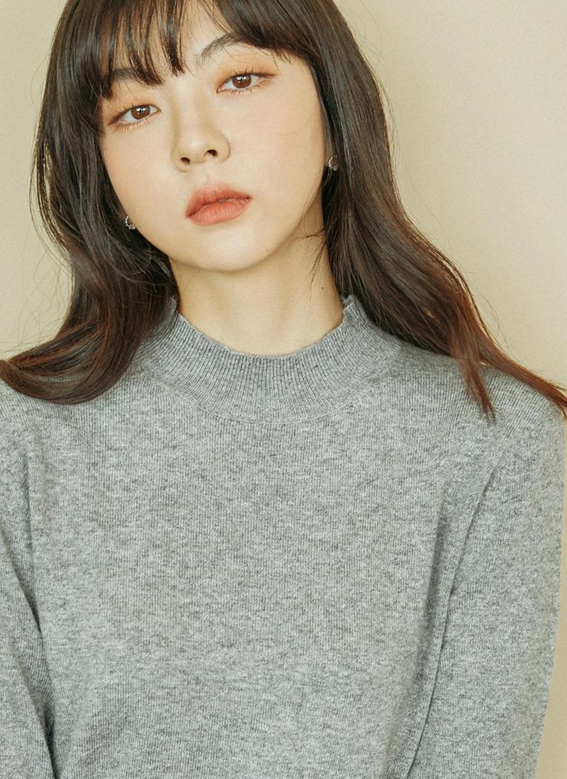 アンゴラ混モックネックニット(グレー)