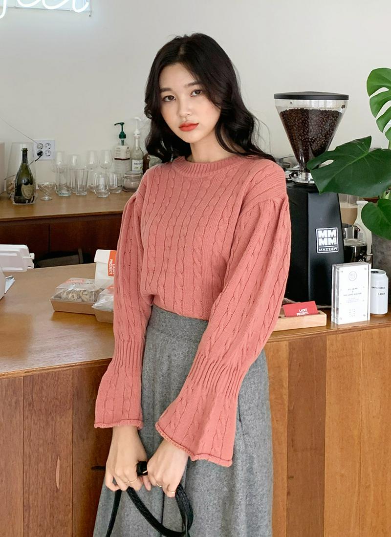 フレアスリーブケーブルニット・全4色