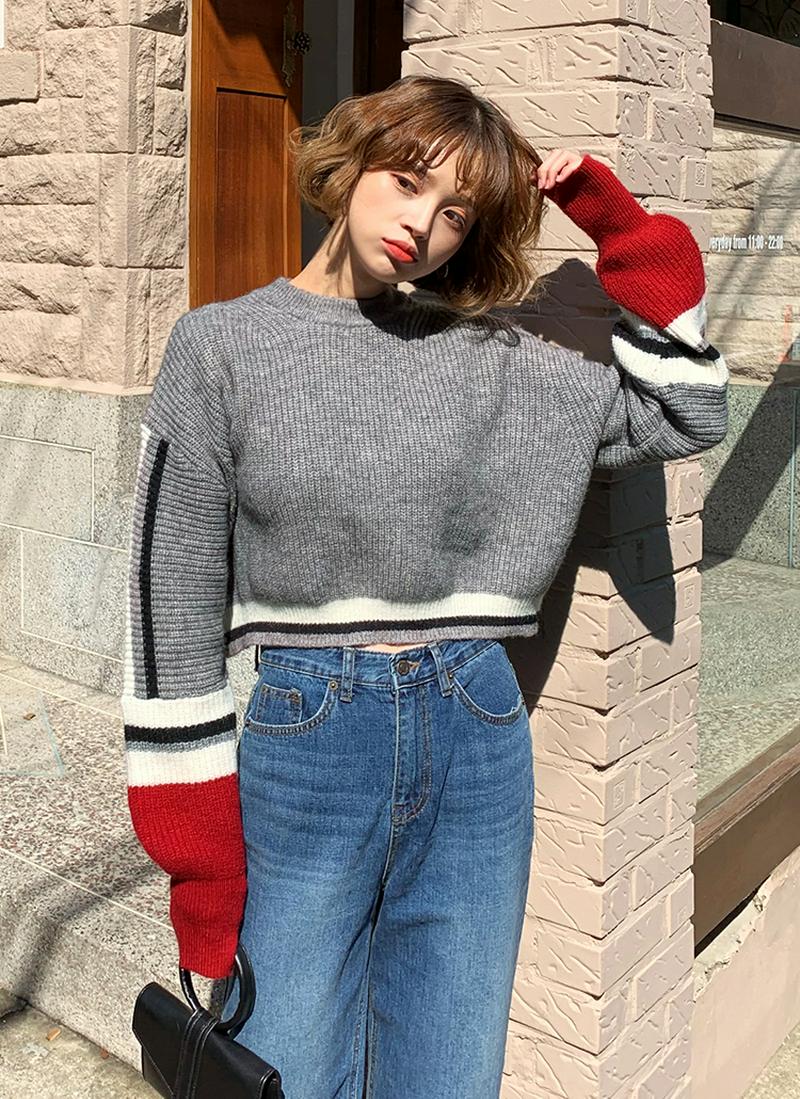 配色クロップドニット・全2色