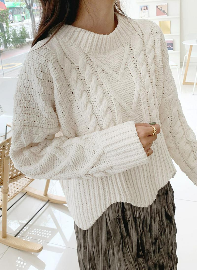 クロップドケーブルニット・全2色