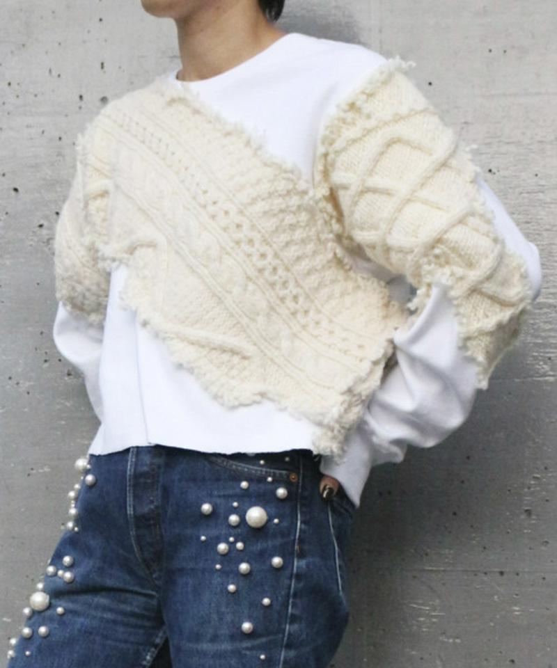 FISHERMAN KNIT SWITCHING PULLOVER