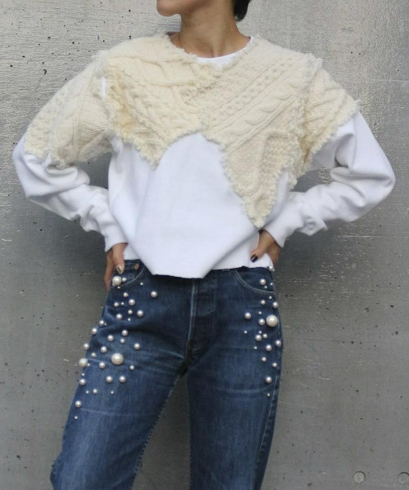 FISHERMAN KNIT SWITCHING PULLOVER