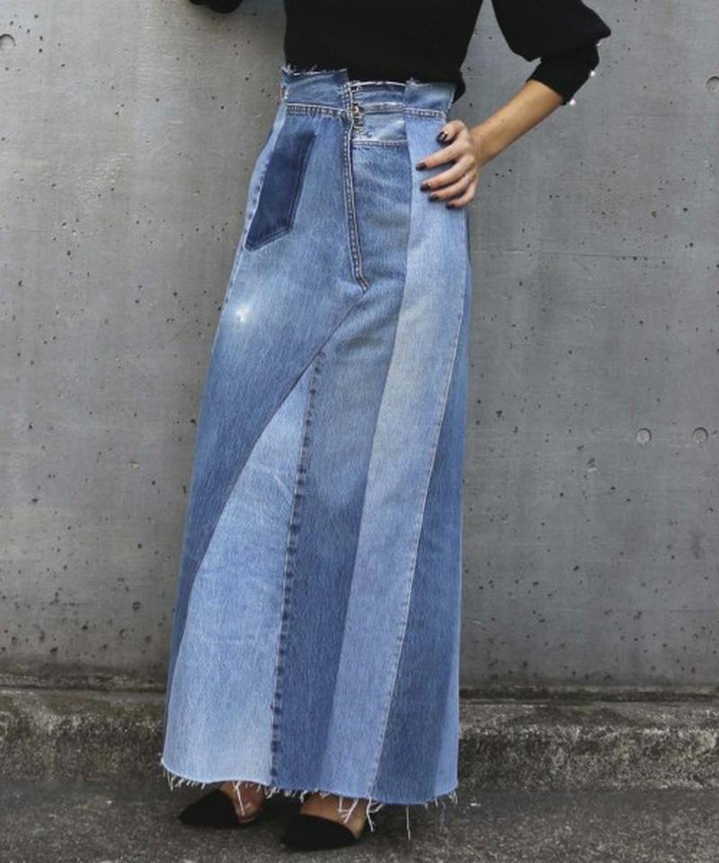 DENIM SWITCHING SKIRT