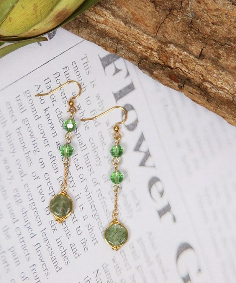 K14GF 丸チェーン×グリーンカイヤナイトピアス