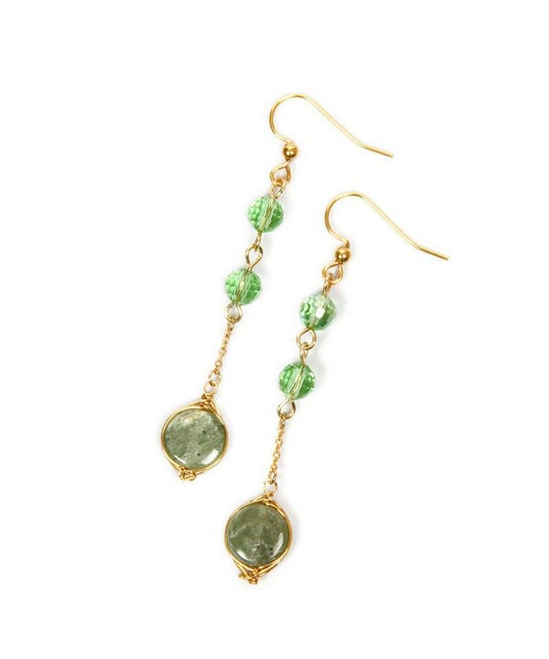 K14GF 丸チェーン×グリーンカイヤナイトピアス