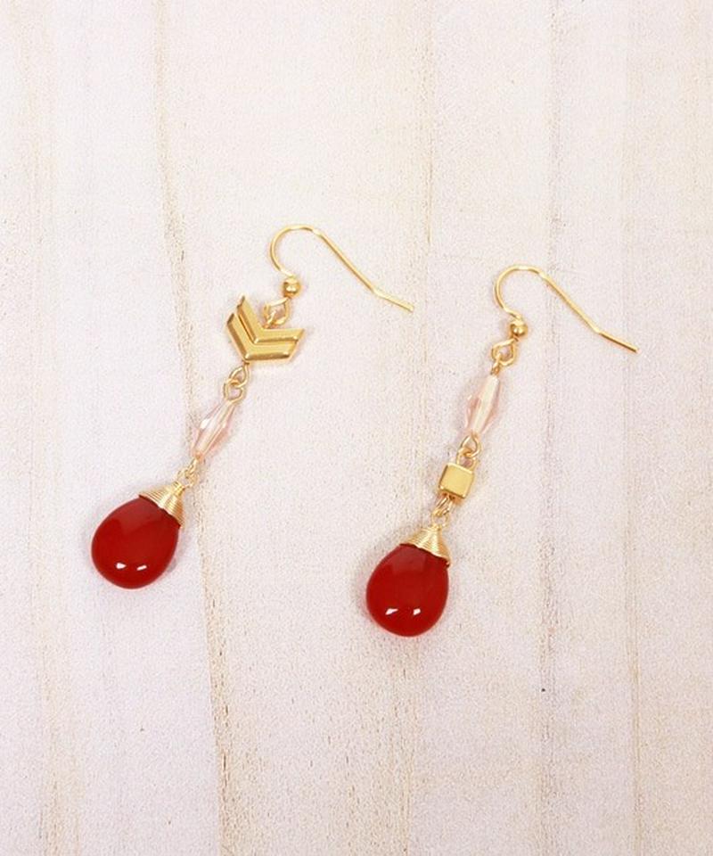 K14GF レッドジェイドドロップ×クリスタルピアス