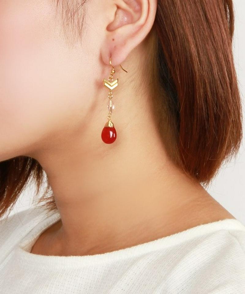K14GF レッドジェイドドロップ×クリスタルピアス
