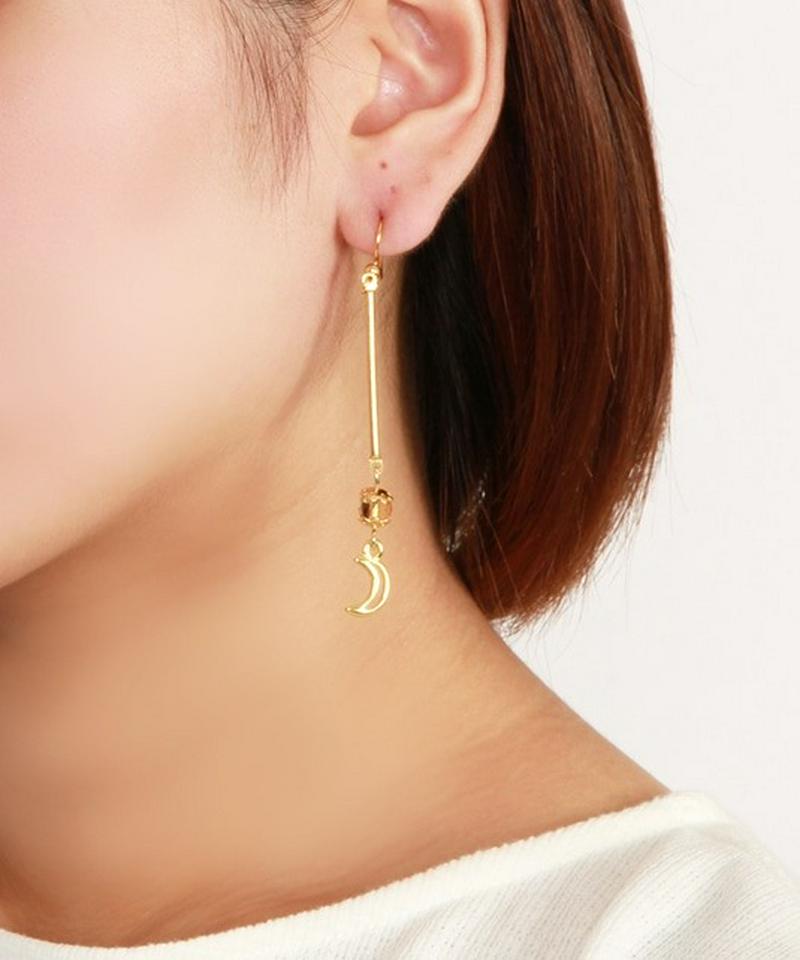 K14GF 太陽と月の装飾イエロークリスタルピアス