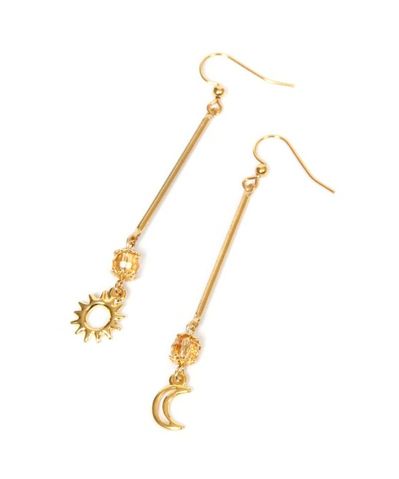 K14GF 太陽と月の装飾イエロークリスタルピアス