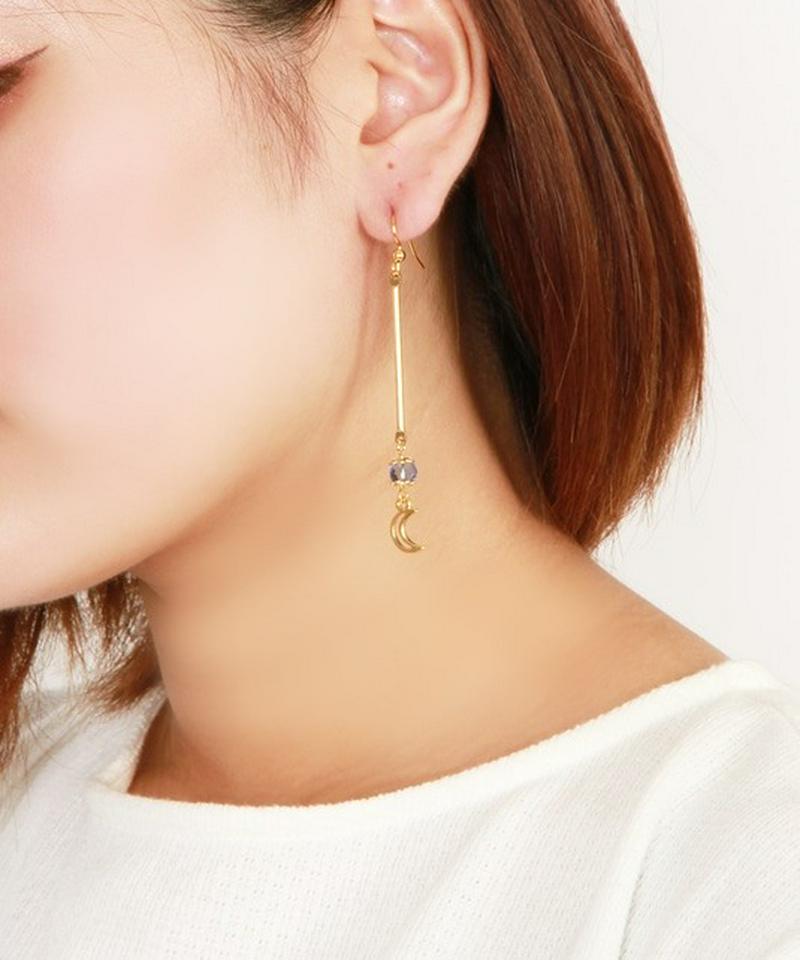 K14GF 太陽と月の装飾ブルークリスタルピアス