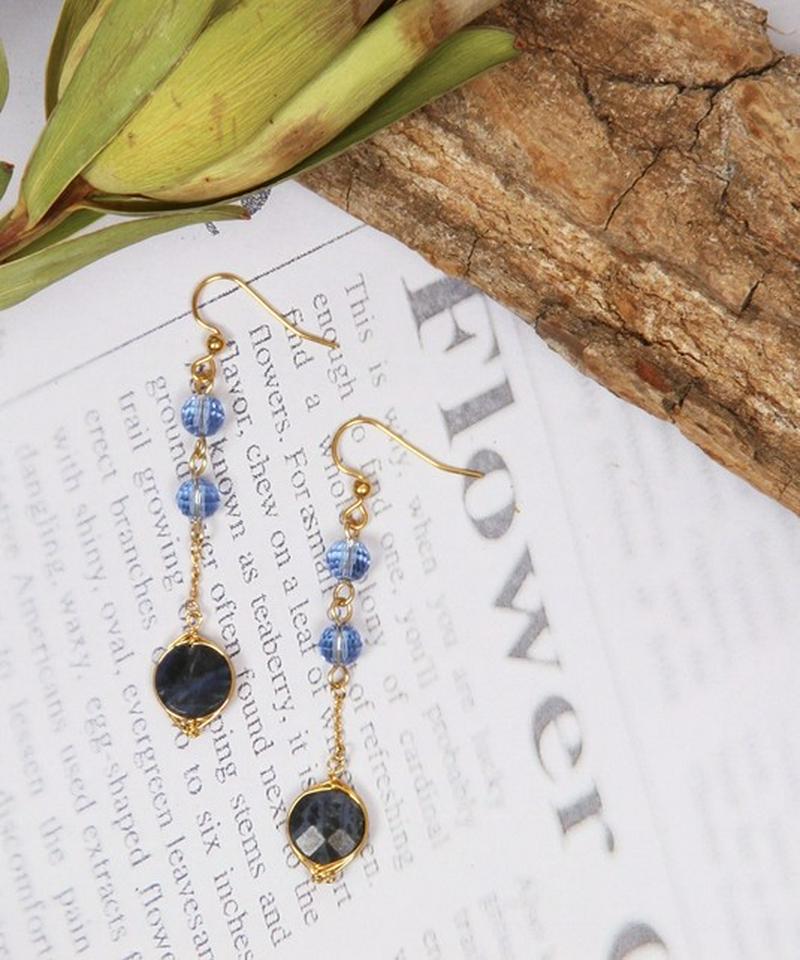 K14GF 丸チェーン×デュモルライトピアス