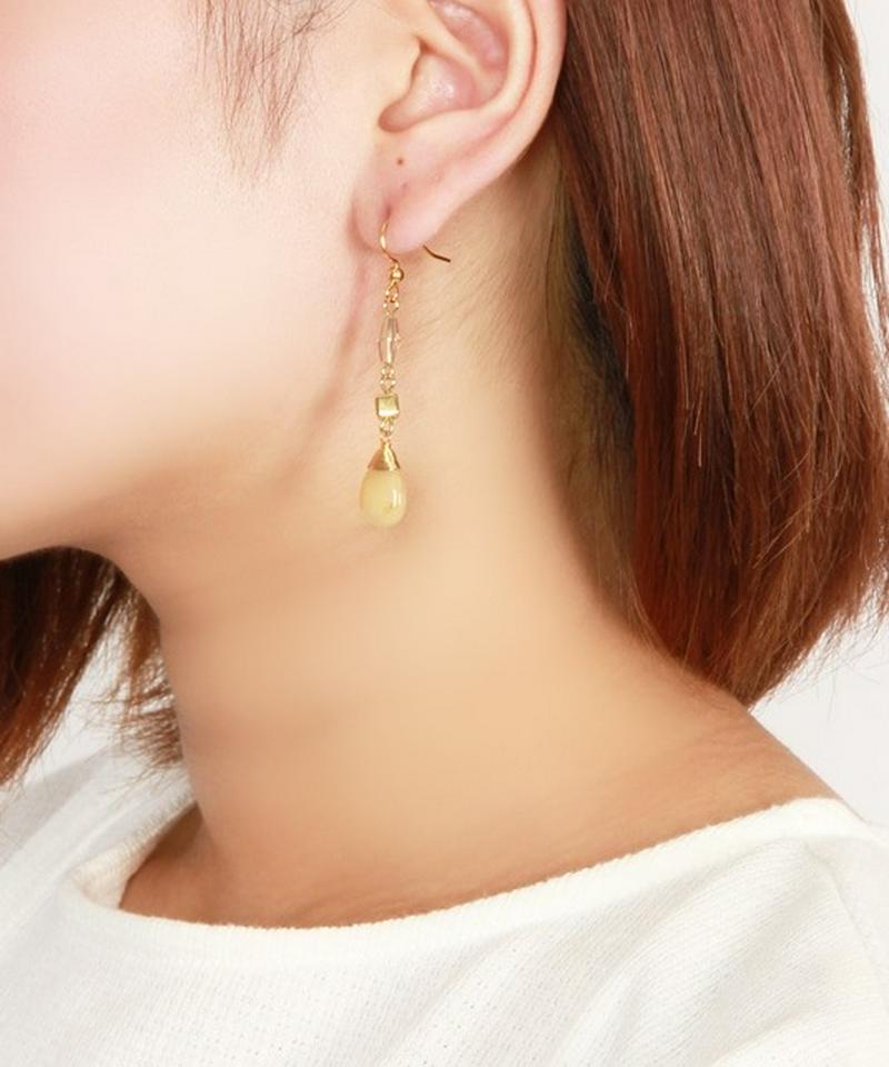 K14GF イエロージェイド×クリスタルピアス