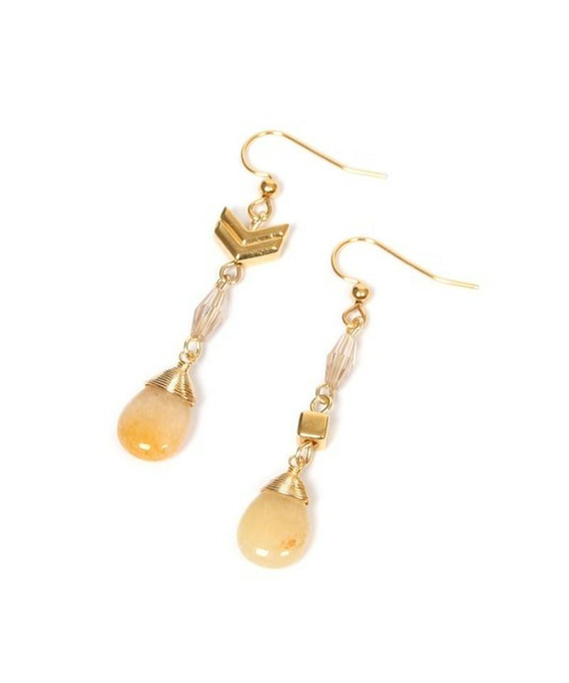 K14GF イエロージェイド×クリスタルピアス