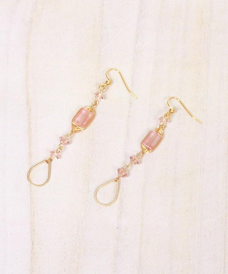K14GF チェリークォーツ×透かしドロップピアス