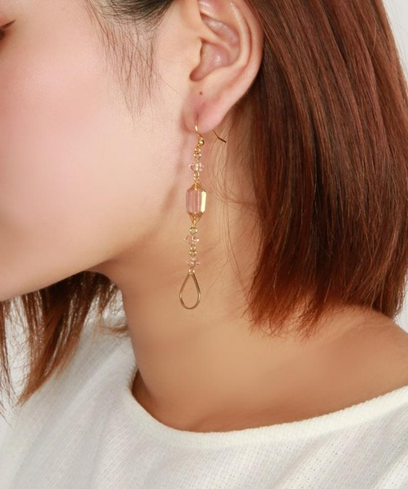 K14GF チェリークォーツ×透かしドロップピアス