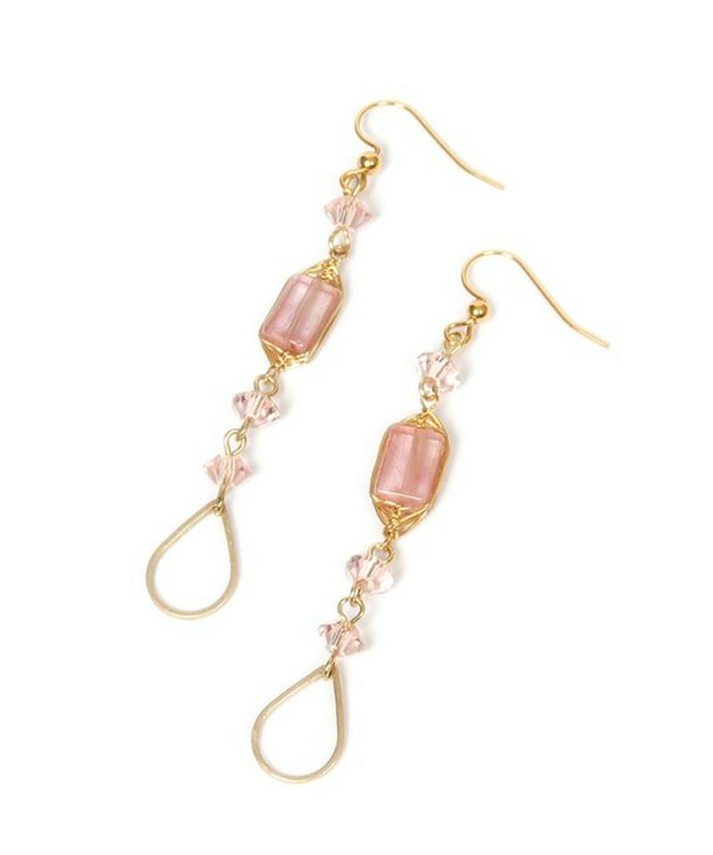 K14GF チェリークォーツ×透かしドロップピアス