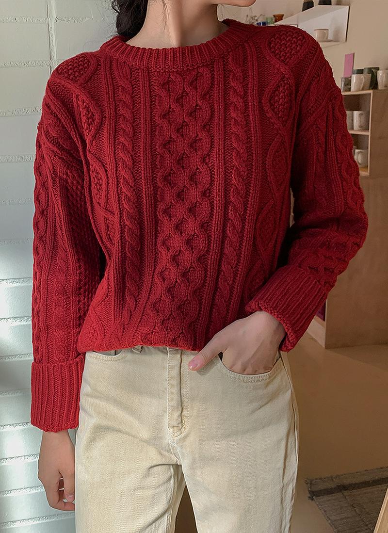 ワッフルケーブルニット