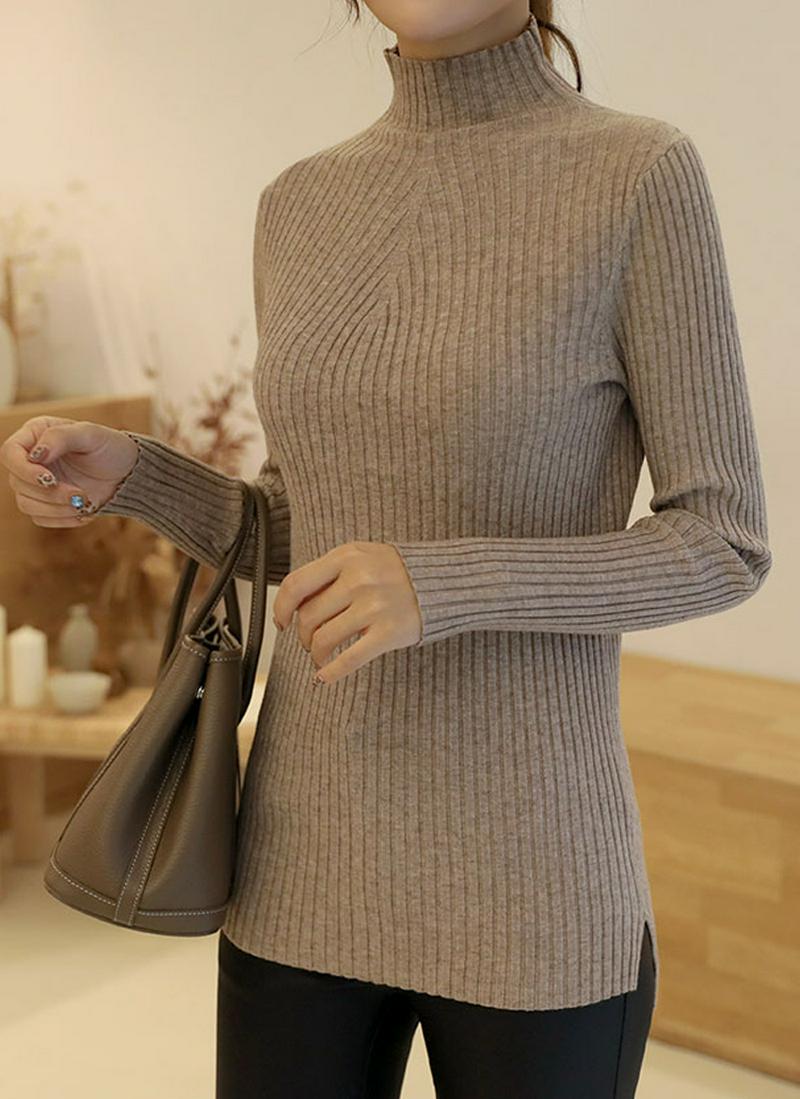 アンバランスハイネックリブニット