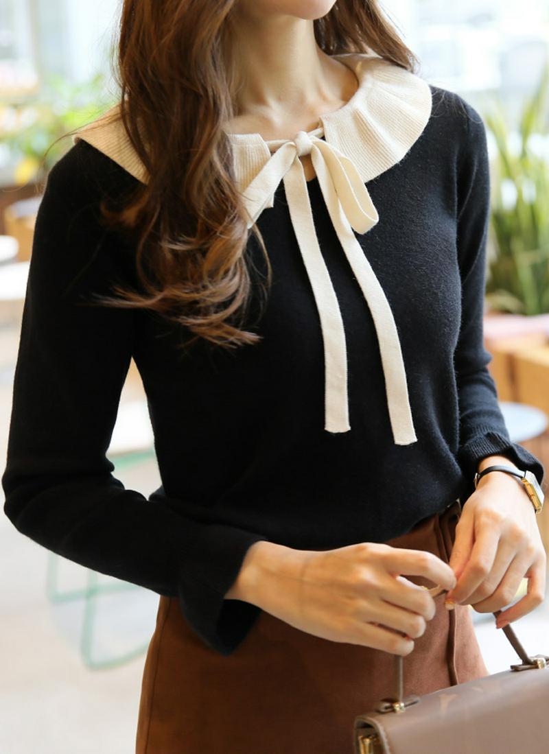 配色カラーリボンニット