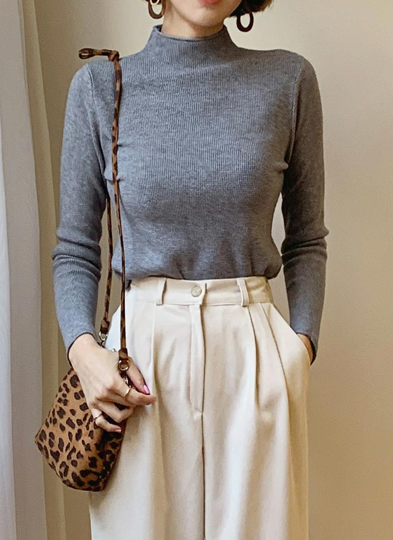 ハーフネックワッフルニット・全3色