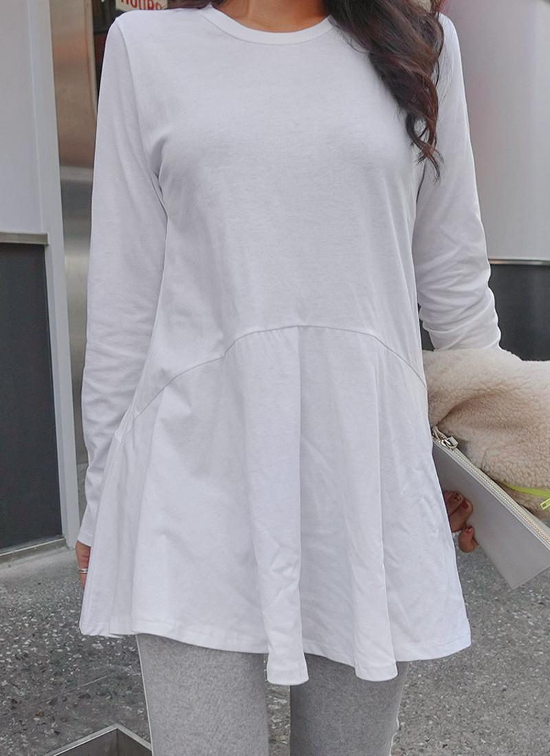 フレアヘムコットン長袖Tシャツ