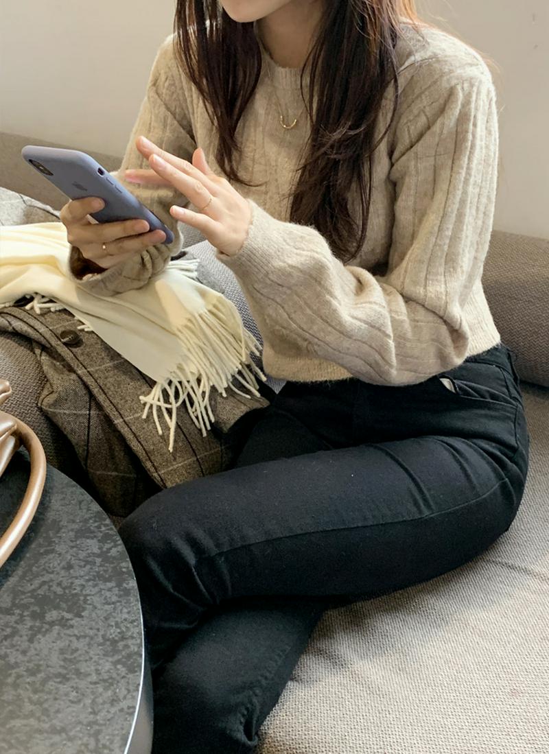 ワイドリブクロップドニット