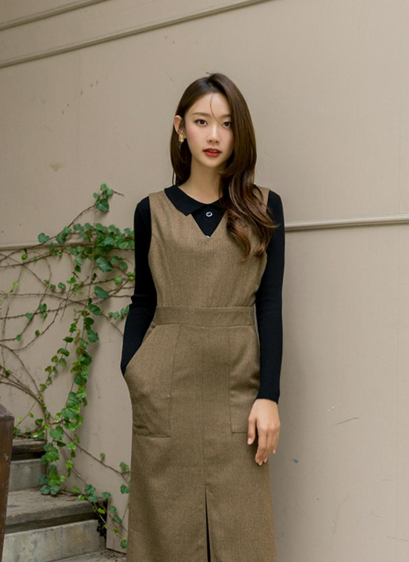 フロントボタンカラーリブニット