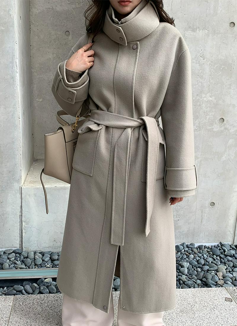 腰ひも付ハンドメイドハイネックコート