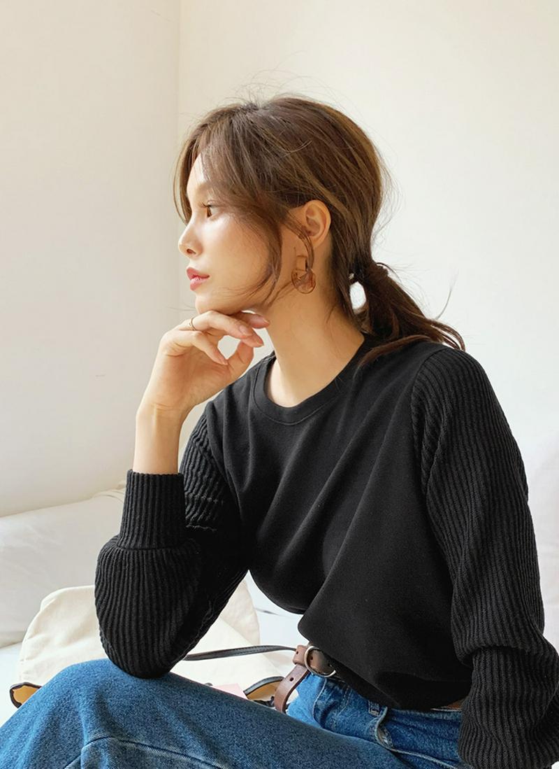リブニットスリーブTシャツ・全3色