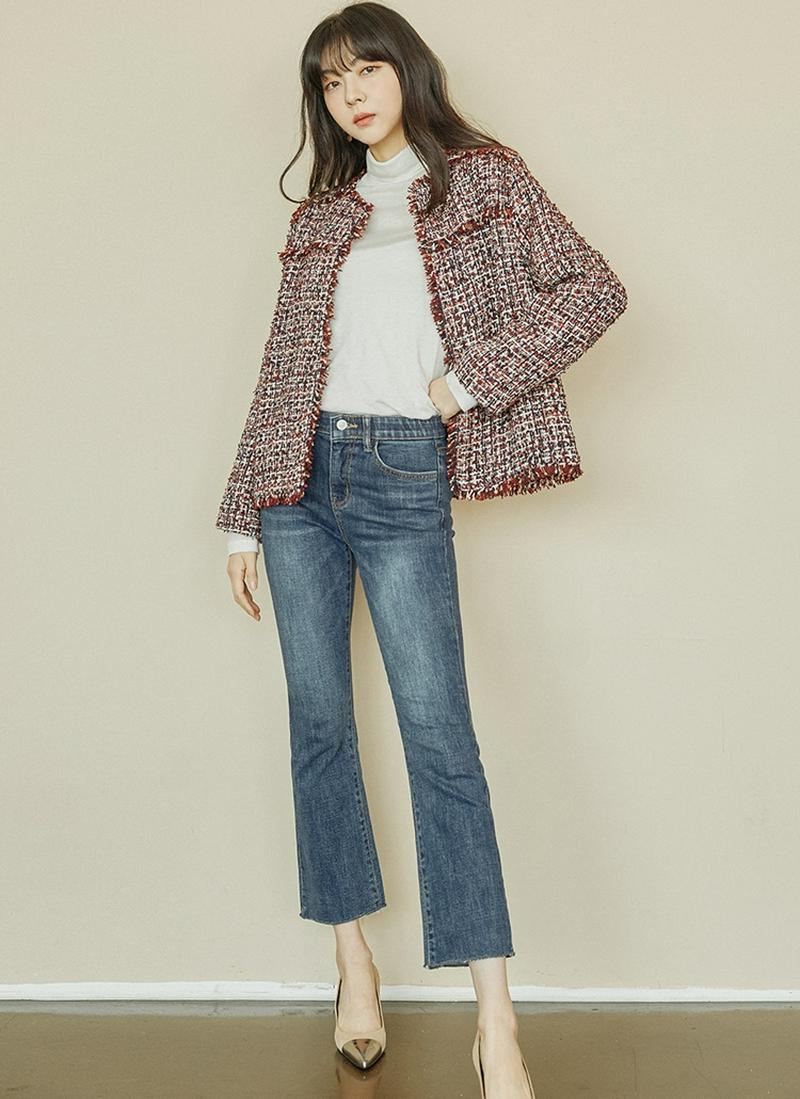 フリンジヘムツイードジャケット(レッド)