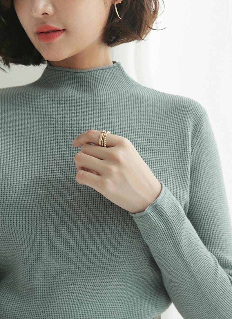 ハーフネックワッフルニット・全3色